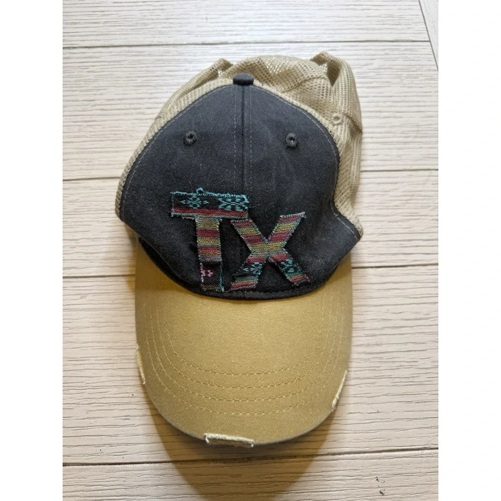 Texas Distressed Striped Two Tone‎ Trucker Hat Adjustable Unisex Cotton Poly